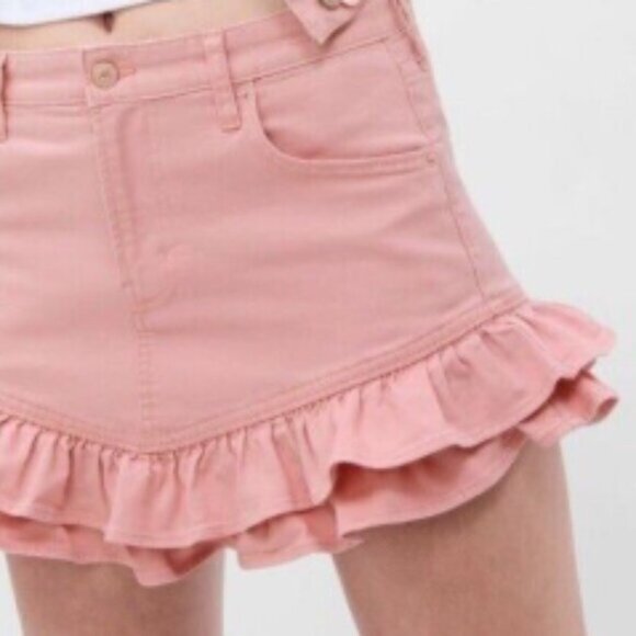 GAP x LoveShackFancy Pink Ruffled Jean Mini Skirt  SZ 12 NWT - Picture 2 of 10
